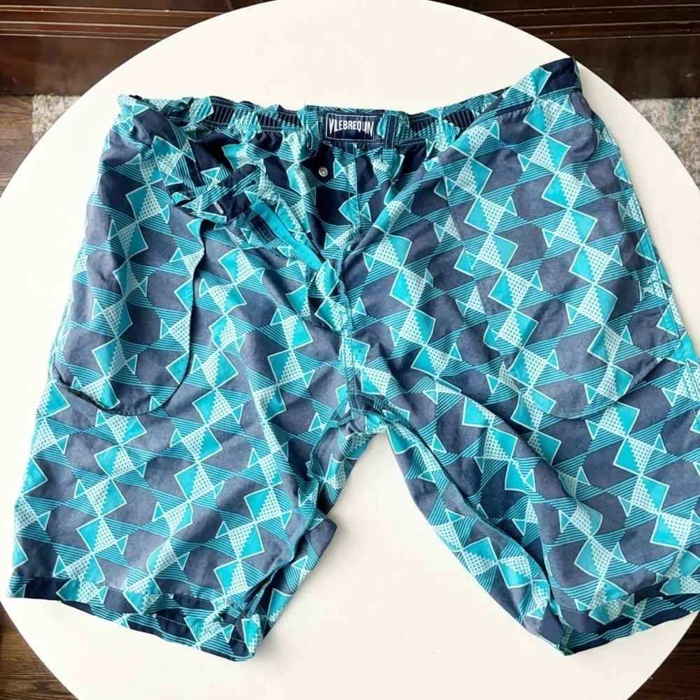 Vilebrequin Men’s Pattern Swim Trunks Size XXL Blue Unlined